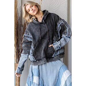 Oli & Washed Mixed Denim Hooded Pullover Top NEW Size Small